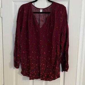 Old Navy Burgundy Floral V-Neck Blouse